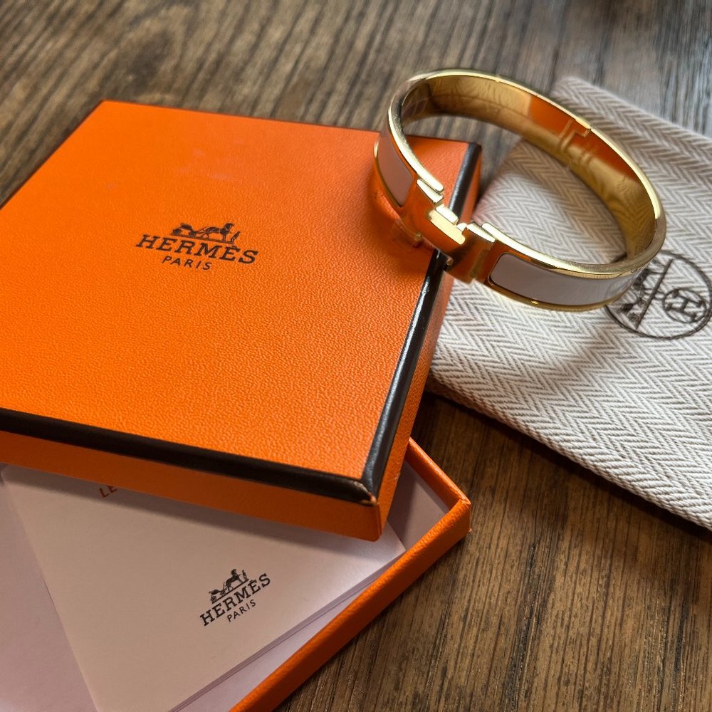 Authentic Hermes Clic H bracelet white and gold GM